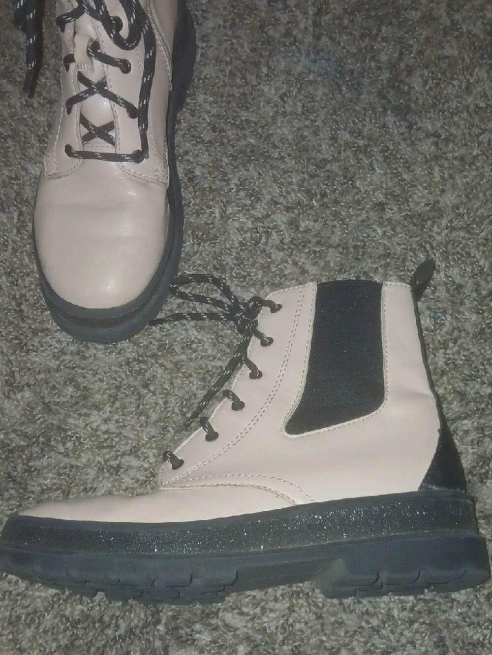 Kids Wonder Nation Pink Black Lug Sole Combat Boots Sude Zip Sz: 5